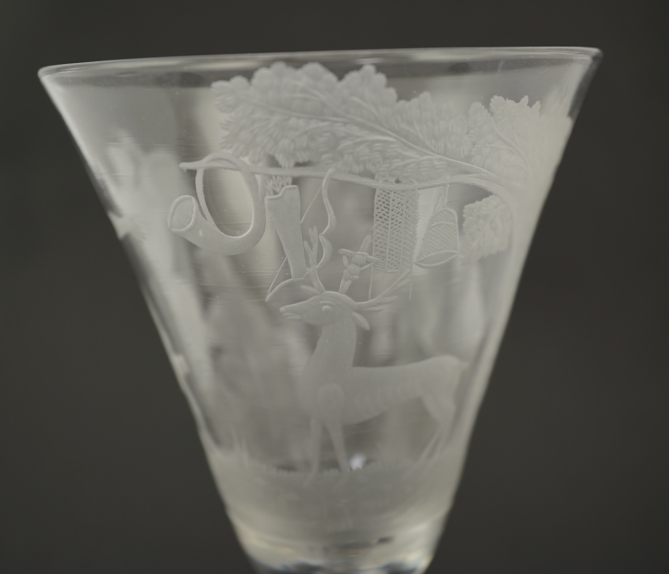 A Dutch engraved goblet in the manner of Christoffel Schroeder, c.1740-60